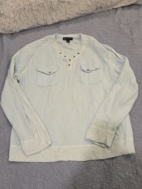 INC International Concepts Light Blue V-Neck Knit Sweater Size XL!